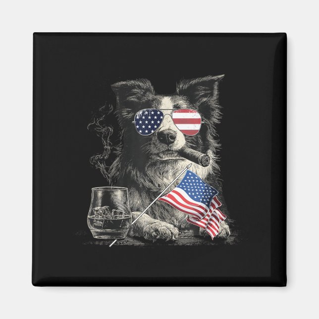 Imán Border Collie Perro Padre Patriótico Bandera Ameri (Frente)