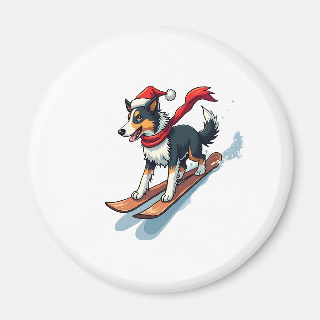Imán Border Collie Snowboarder (Frente)