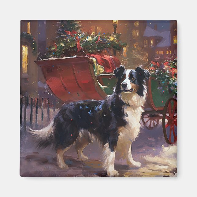 Imán Border Collie Temporada Navideña Festiva (Frente)
