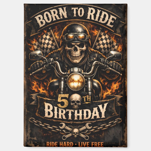 Imán Born to Ride 50th Birthday Biker Skull Card (Anverso)