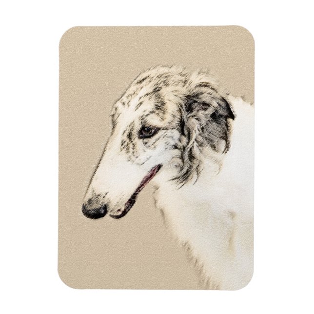 Imán Borzoi (Brindle plateado) Pintura original de arte (Vertical)