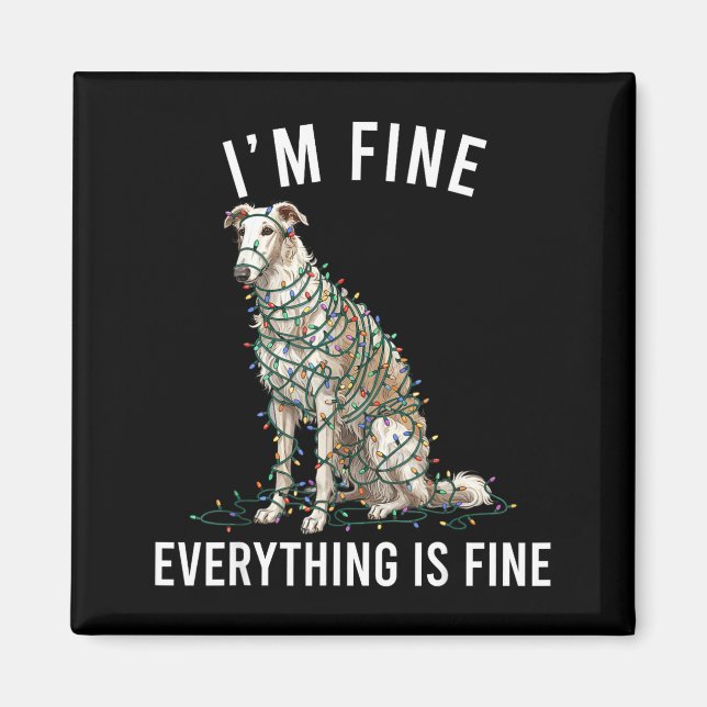 Imán Borzoi Christmas I'm Fine Everything Is Fine  (Frente)