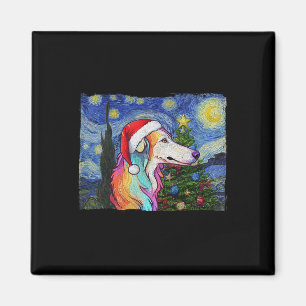 Imán Borzoi Santa Hat Navidades Stark Night Dog Art Pa