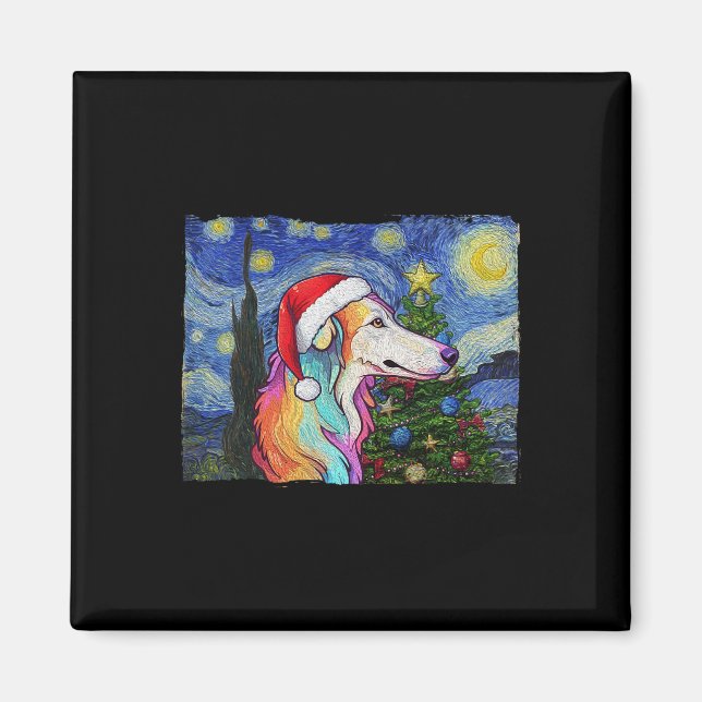 Imán Borzoi Santa Hat Navidades Stark Night Dog Art Pa (Frente)