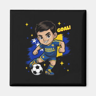 Imán Bosnia-Herzegovina Niño Gol Cartoon Bandera de Bos