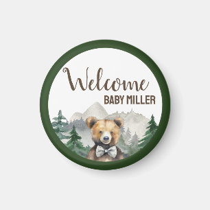 Imán Bosque acuarela personalizado, Oso Teddy, Baby Sho