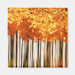 Imán Bosque de arce de otoño artístico naranja raya gri