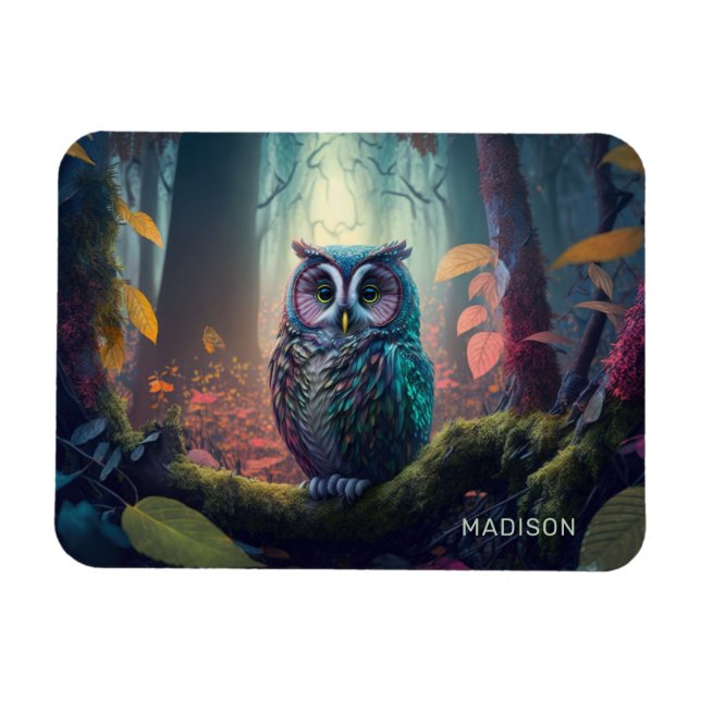 Imán Bosque de búho de nombre personalizado (Horizontal)