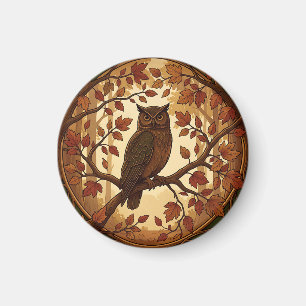 Imán Bosque de búhos de otoño Art Nouveau