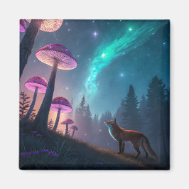 Imán Bosque de Hongos Brillantes Arte de Fantasía Zorro
