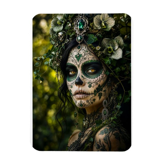 Imán Bosque Esmeralda Calavera – Botánica Verde (Vertical)