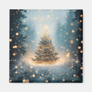 Imán Bosque Mágico de Invierno Navideño con Árbol Nevad
