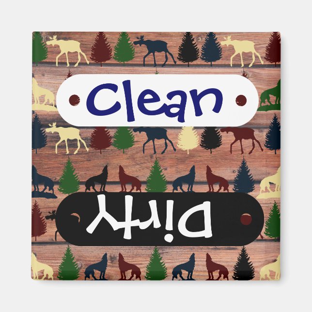 Imán Bosque Moose Wolf Wilderness Mountain Cabaña Rústi (Frente)