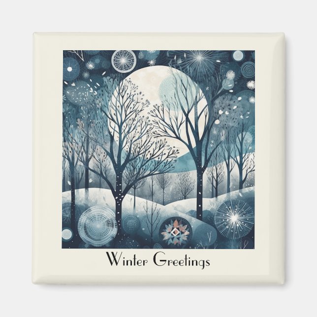 Imán Bosque nórdico iluminado por la luna, personalizab (Frente)