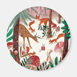 Imán Bosque verde y rosa de animales del bosque lindos