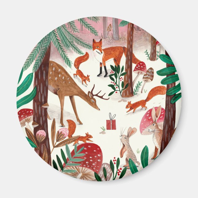 Imán Bosques de bosques de tierras ricas verdes y rosas (Frente)