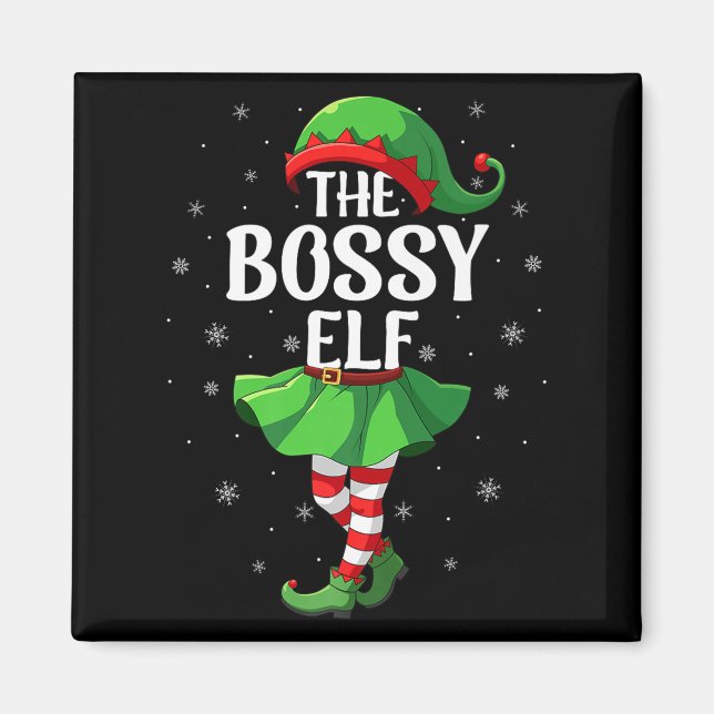 Imán Bossy Elf Christmas Girls Women Elf Squad Xmas Fam (Frente)