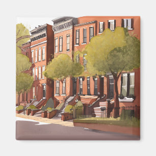 Imán Boston Brownstones   Beacon Street Acuarela