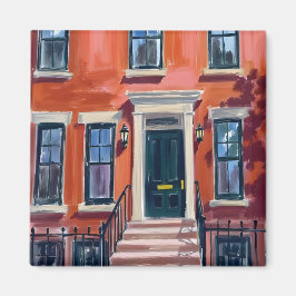 Imán Boston Brownstones Massachusetts Acuarela