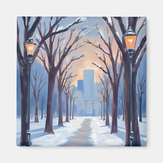 Imán Boston Common Winst Snowfall Watercolor (Frente)
