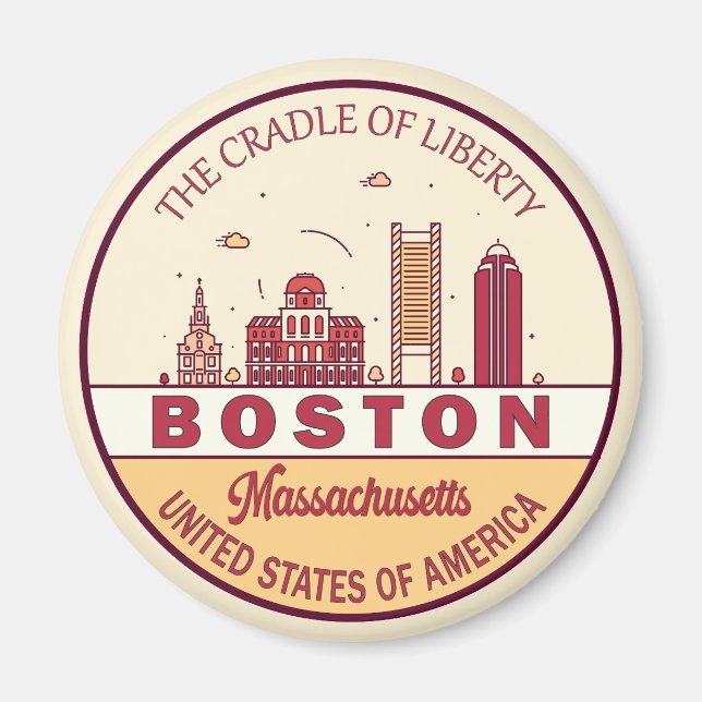 Imán Boston Massachusetts City Skyline Emblem (Frente)