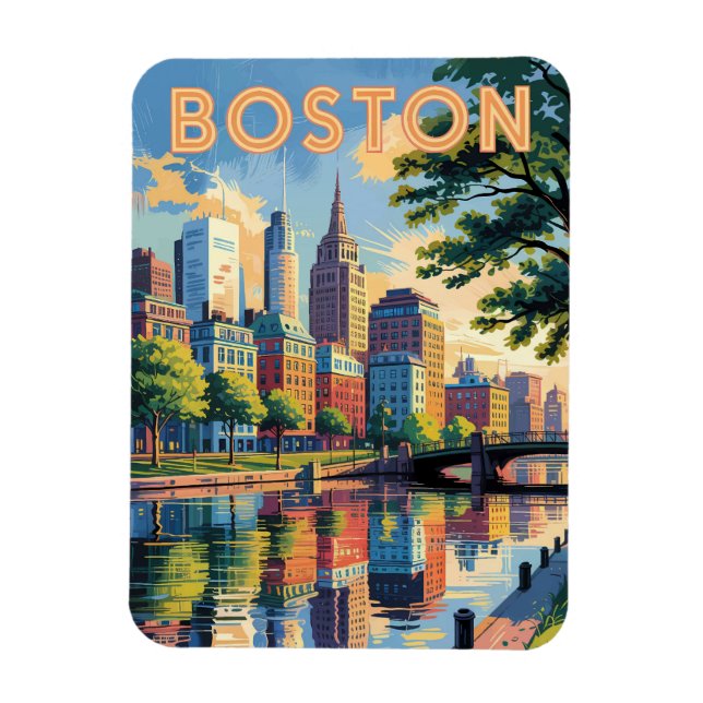 Imán Boston Massachusetts Skyline Travel Art Vintage (Vertical)
