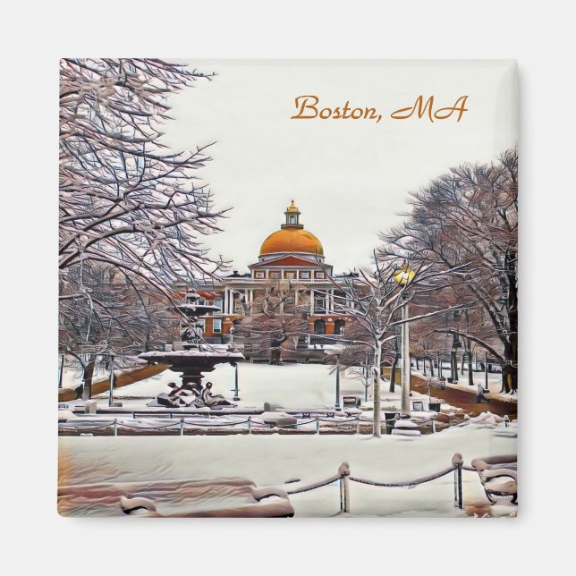 Imán Boston State House en invierno 9870 (Frente)