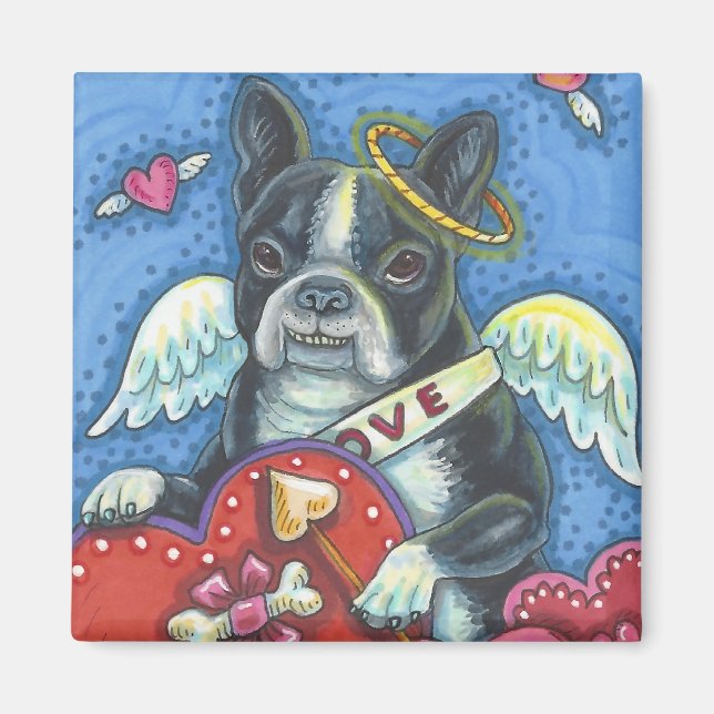 Imán Boston Terrible Cupid DOG VALENTINE MAGNET Square (Frente)