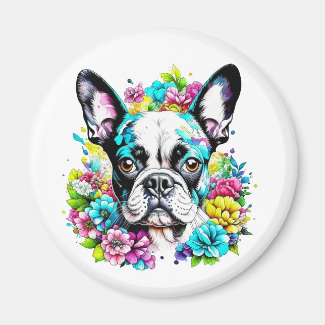 Imán Boston Terrier and Flowers (Frente)