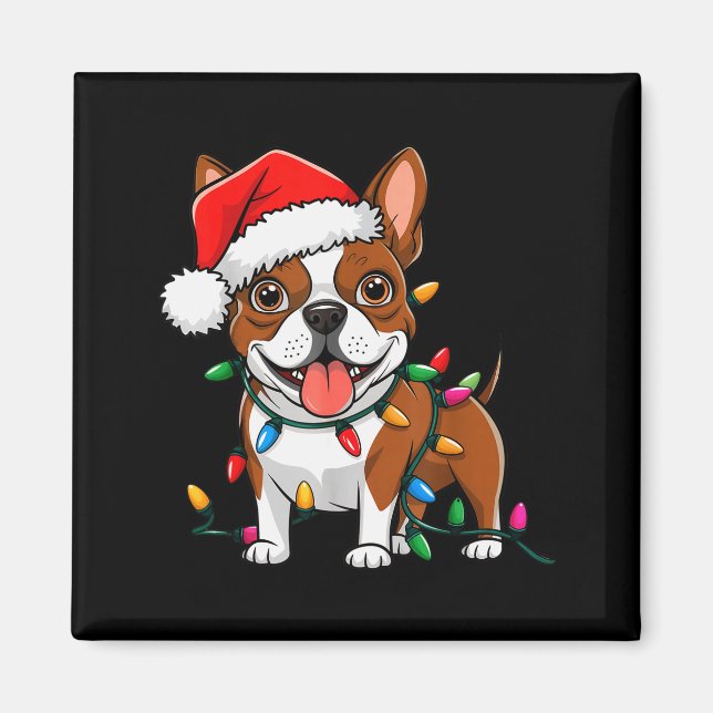 Imán Boston Terrier Christmas Lights Xmas Dogs Men Wome (Frente)