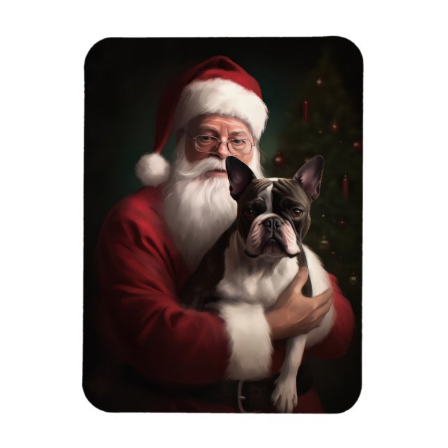 Imán Boston Terrier con Navidades festivos de Santa Cla (Vertical)