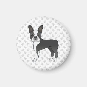 Imán Boston Terrier de dibujos animados negro y blanco 