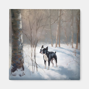 Imán Boston Terrier Deja que nieve Navidad