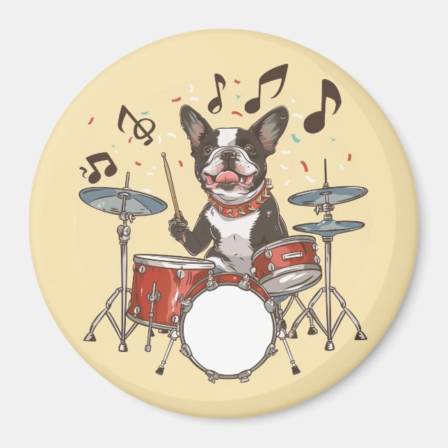 Imán Boston Terrier Dog Playing Drums (Frente)