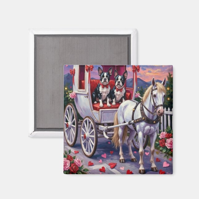 Imán Boston Terrier  Dog Valentine's Day (Anverso/Reverso)