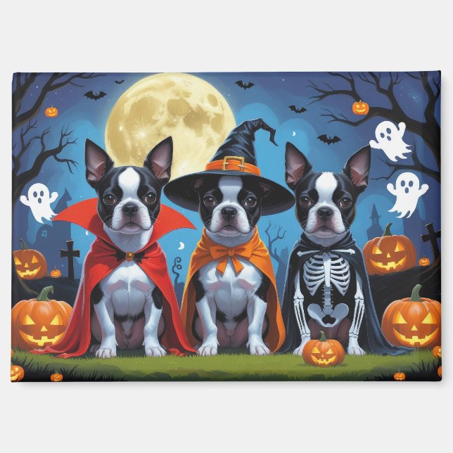 Imán Boston Terrier Dogs Calabaza Halloween Funny (Anverso)