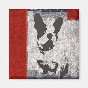 Imán Boston Terrier en blanco y negro con borde rojo
