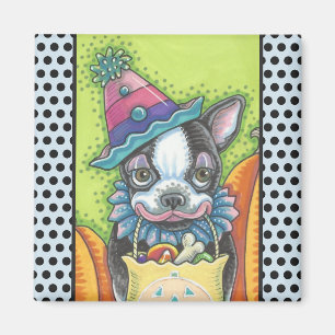 Imán BOSTON TERRIER HALLOWEEN CLOWN, DOG MAGNET Square