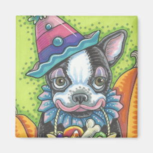Imán BOSTON TERRIER HALLOWEEN CLOWN, DOG MAGNET Square