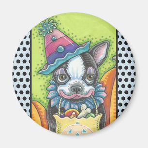Imán BOSTON TERRIER HALLOWEEN COLOWN, DOG MAGNET Round