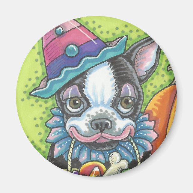 Imán BOSTON TERRIER HALLOWEEN COLOWN, DOG MAGNET Round (Frente)