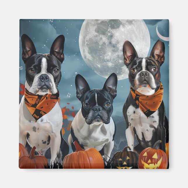 Imán Boston terrier Halloween espeluznante (Frente)