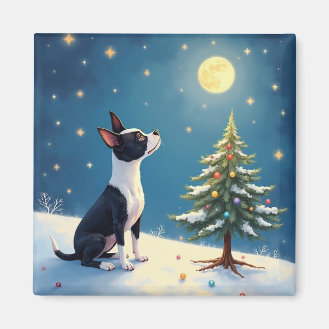 Imán Boston Terrier Midnight Star-Gazing Navidad (Frente)