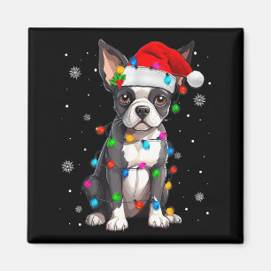 Imán Boston Terrier Navidad Sombrero de Santa