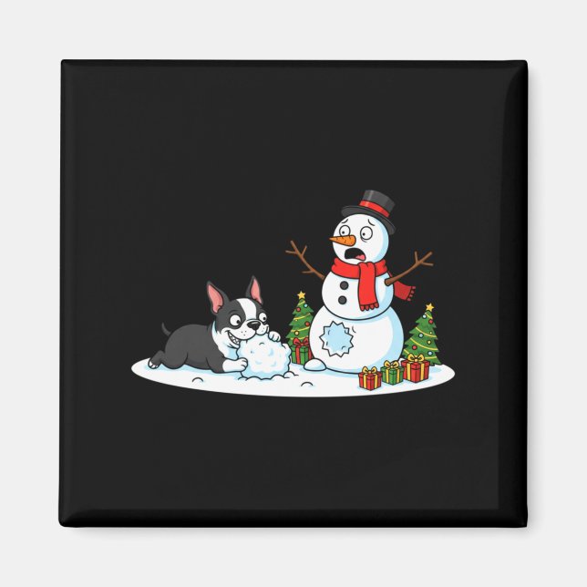 Imán Boston Terrier Snowman Christmas Tree Xmas Womens  (Frente)