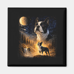 Imán Boston Terrier vintage de los 90 aullando a la lun