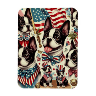 Imán Boston Terrier Vintage Seamless Ilustracion