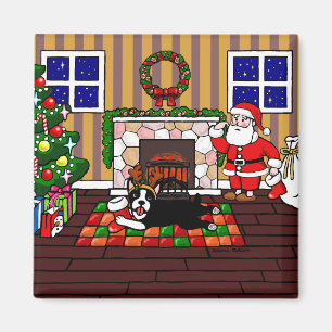 Imán Boston Terrier y dibujo animado 3 del navidad de