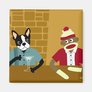 Imán Boston Terrier y mono del calcetín