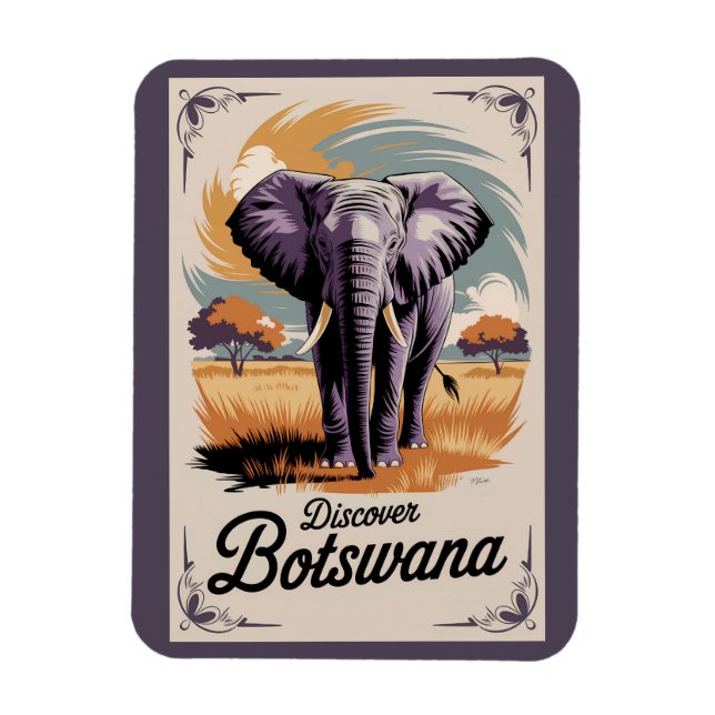 Imán Bostwana Elephant Ilustracion Viaje de arte (Vertical)